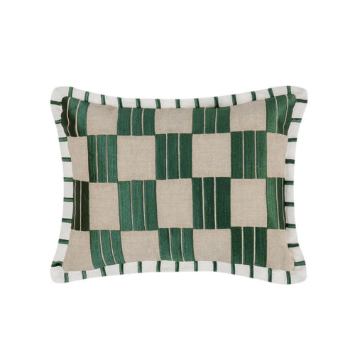 Lumbar Accent Throw Pillow, 14x20, Green Checkered Stripe, Flange Edge