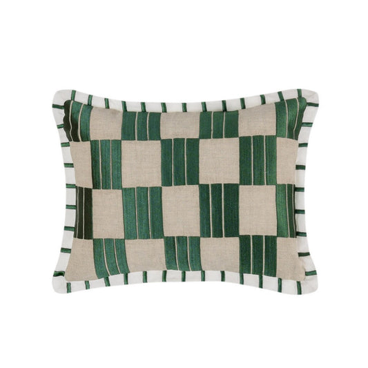 Lumbar Accent Throw Pillow, 14x20, Green Checkered Stripe, Flange Edge