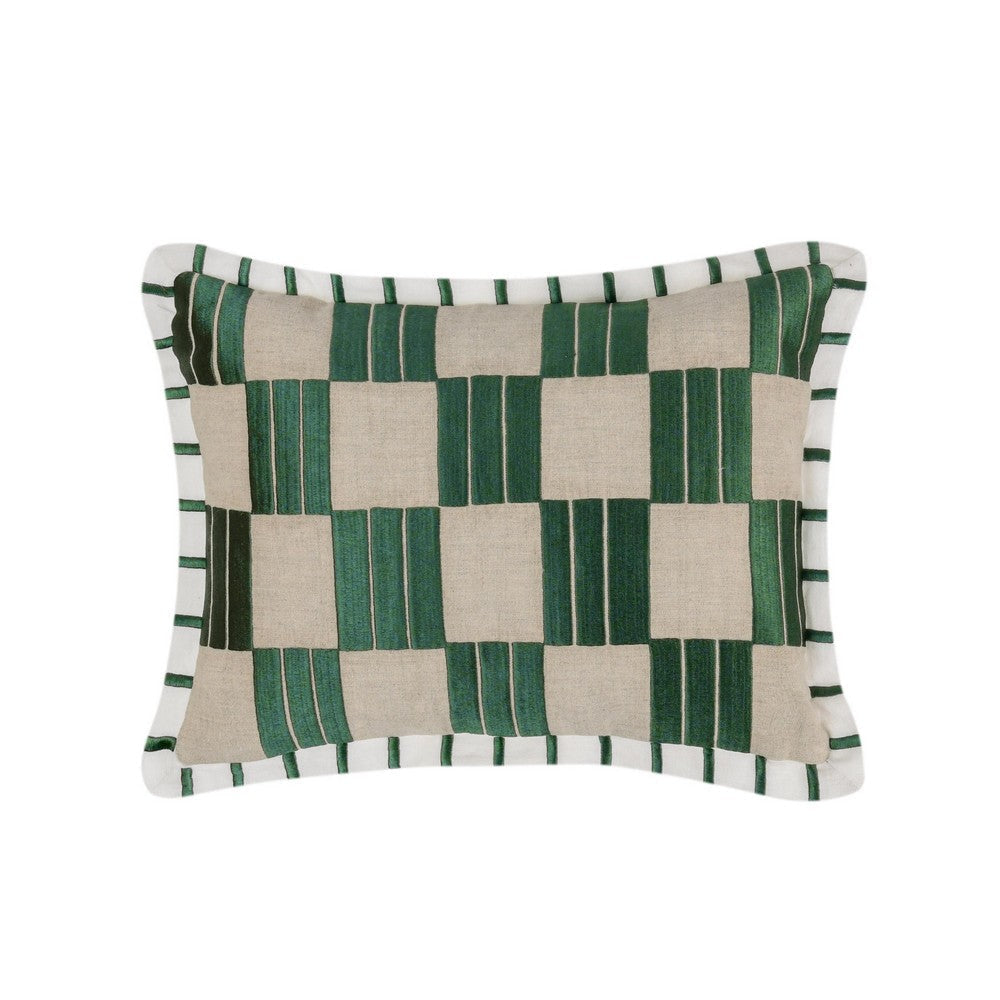 Lumbar Accent Throw Pillow, 14x20, Green Checkered Stripe, Flange Edge
