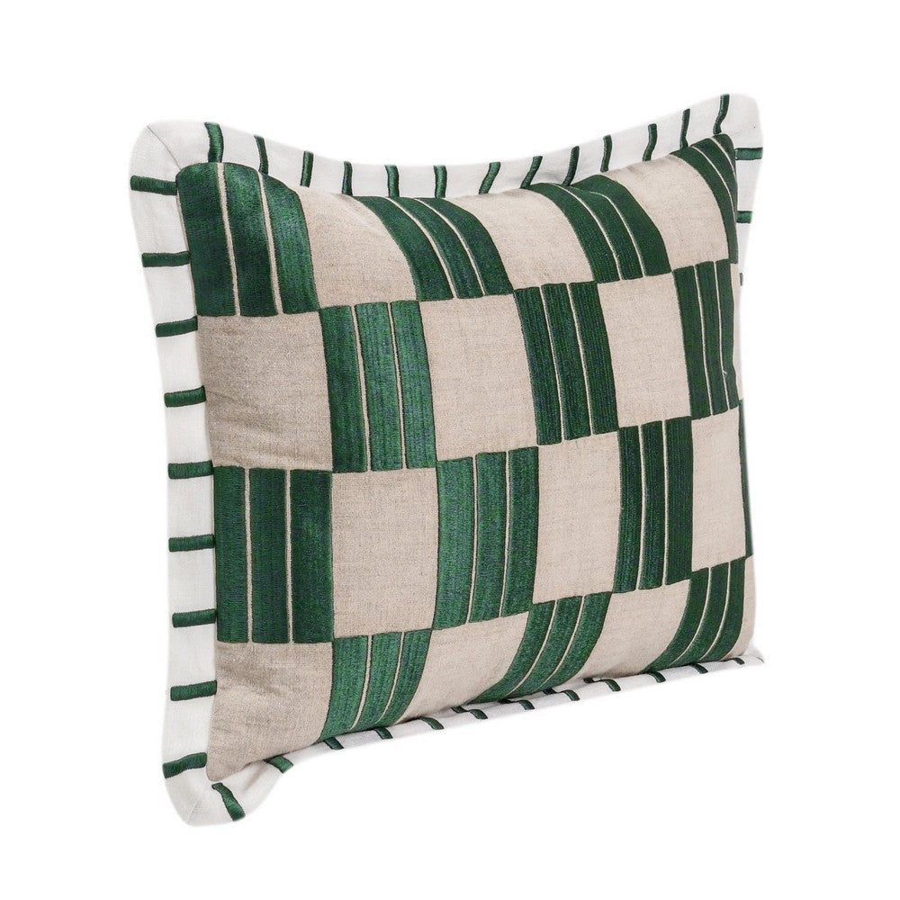 Lumbar Accent Throw Pillow 14x20 Green Checkered Stripe Flange Edge BM333057