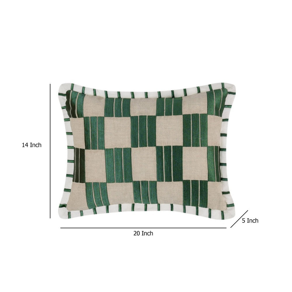 Lumbar Accent Throw Pillow 14x20 Green Checkered Stripe Flange Edge BM333057