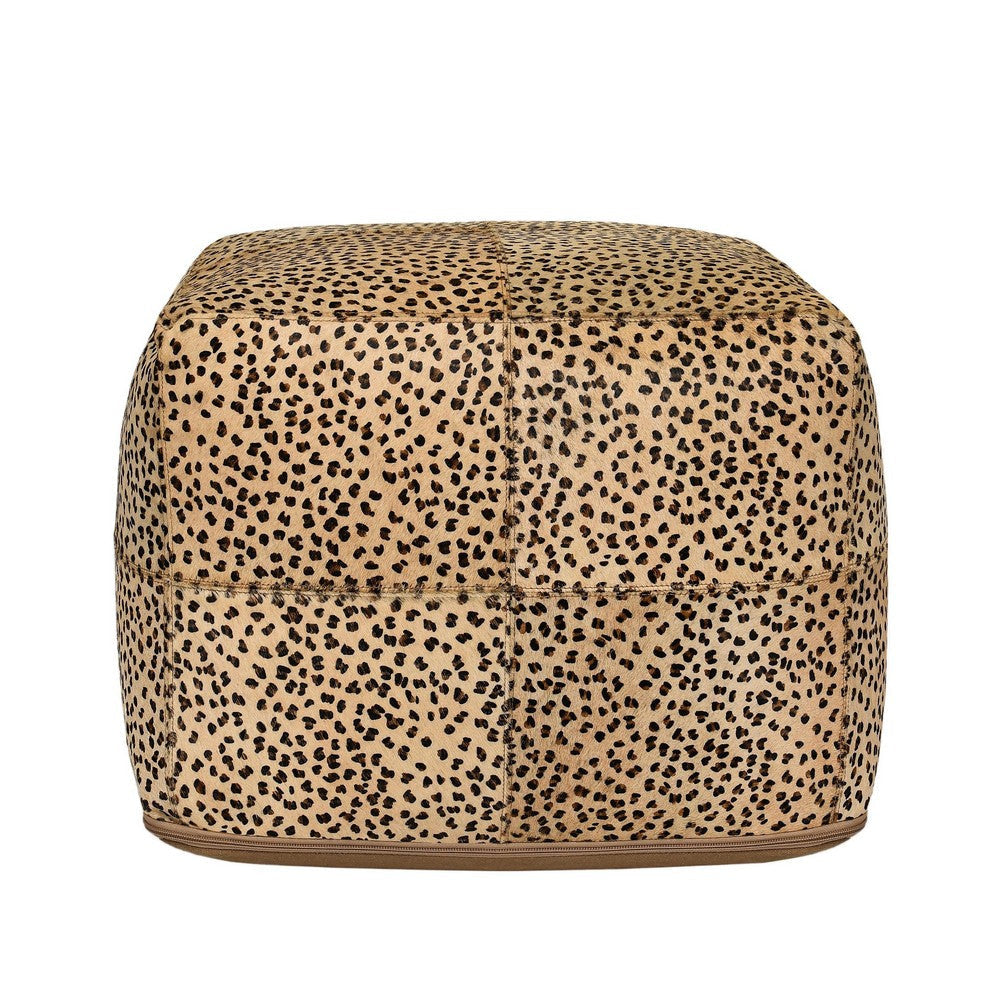 Square Pouf 18’’ Leopard Design Printed Cowhide Camel Brown Black BM333058