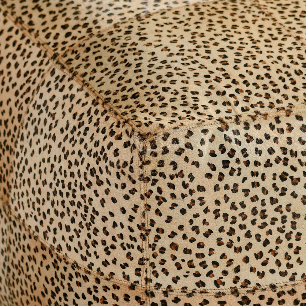 Square Pouf 18’’ Leopard Design Printed Cowhide Camel Brown Black BM333058