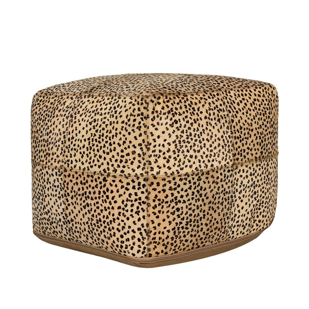Square Pouf 18’’ Leopard Design Printed Cowhide Camel Brown Black BM333058