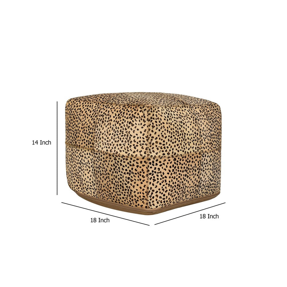 Square Pouf 18’’ Leopard Design Printed Cowhide Camel Brown Black BM333058