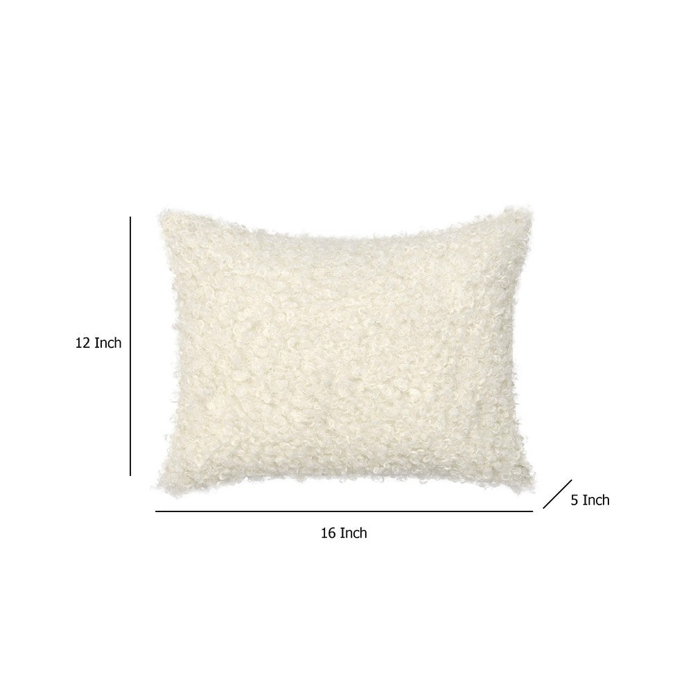 Cusp Lumbar Accent Throw Pillow 12x16 Curly Texture Ivory Shearling BM333059