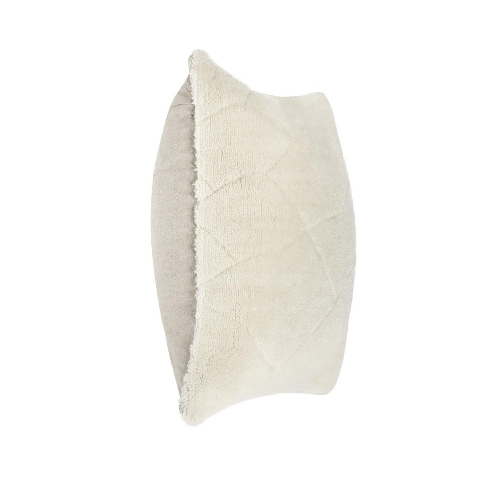 Square Accent Throw Pillow 22’’ Hand Tufted Organic Design Ivory BM333060