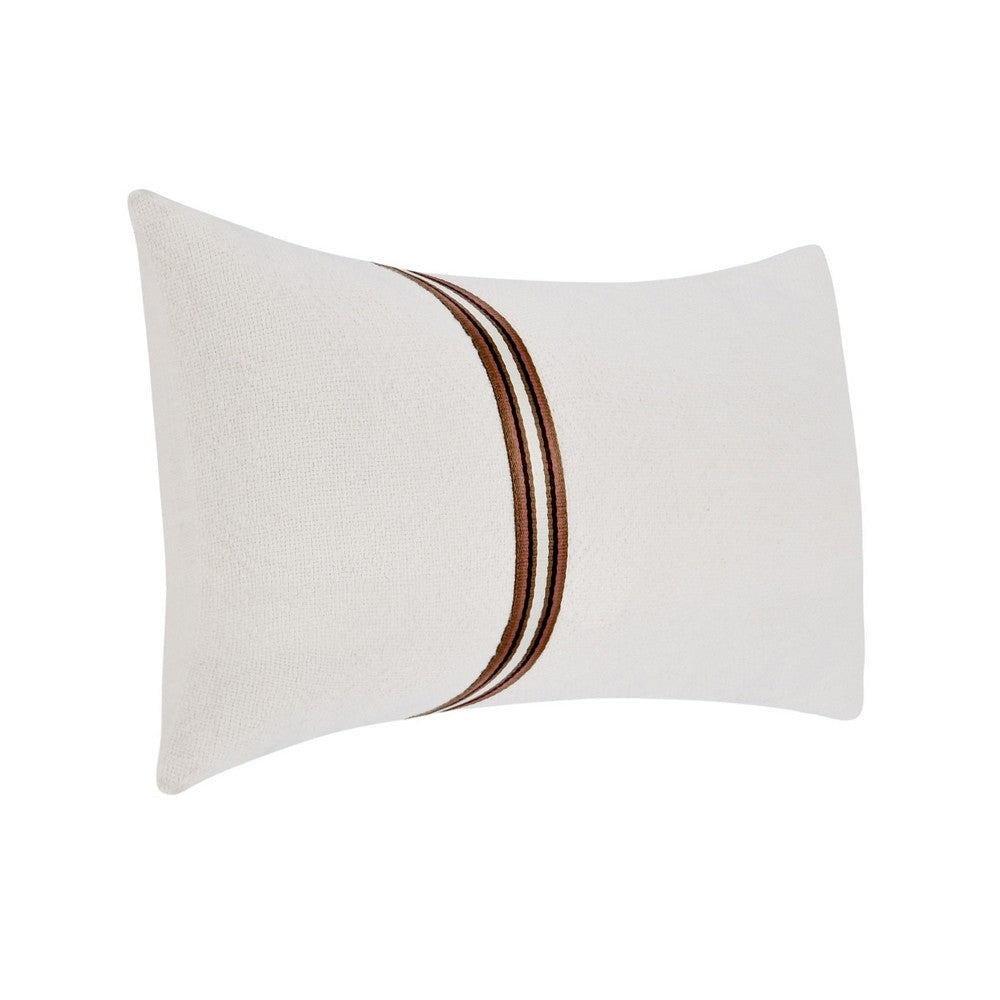 Leno Lumbar Accent Throw Pillow 14x26 Red Stripe Accent Ivory Linen BM333061