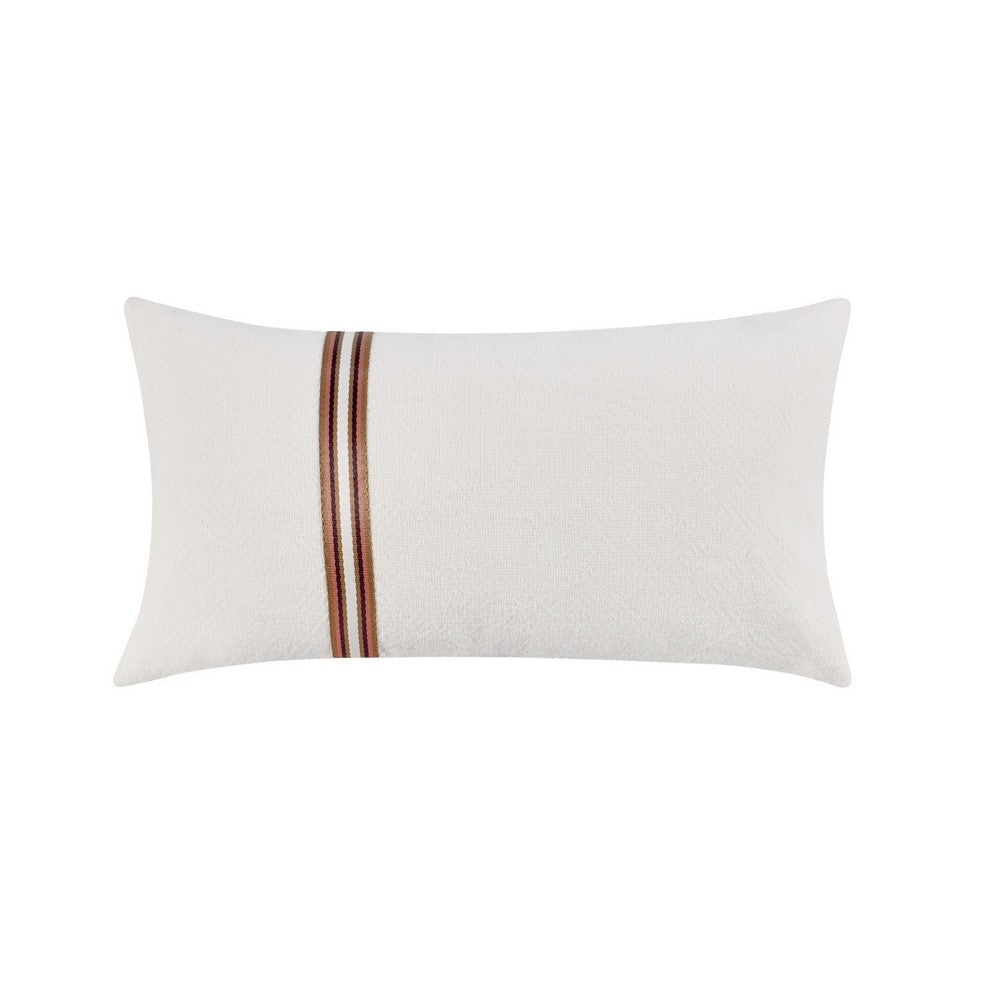 Leno Lumbar Accent Throw Pillow, 14x26, Red Stripe Accent, Ivory Linen
