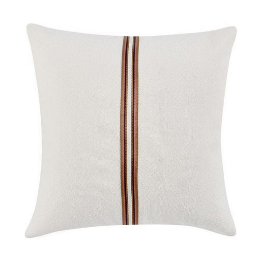 Leno Square Accent Throw Pillow, 22", Red Stripe Accent, Ivory Linen