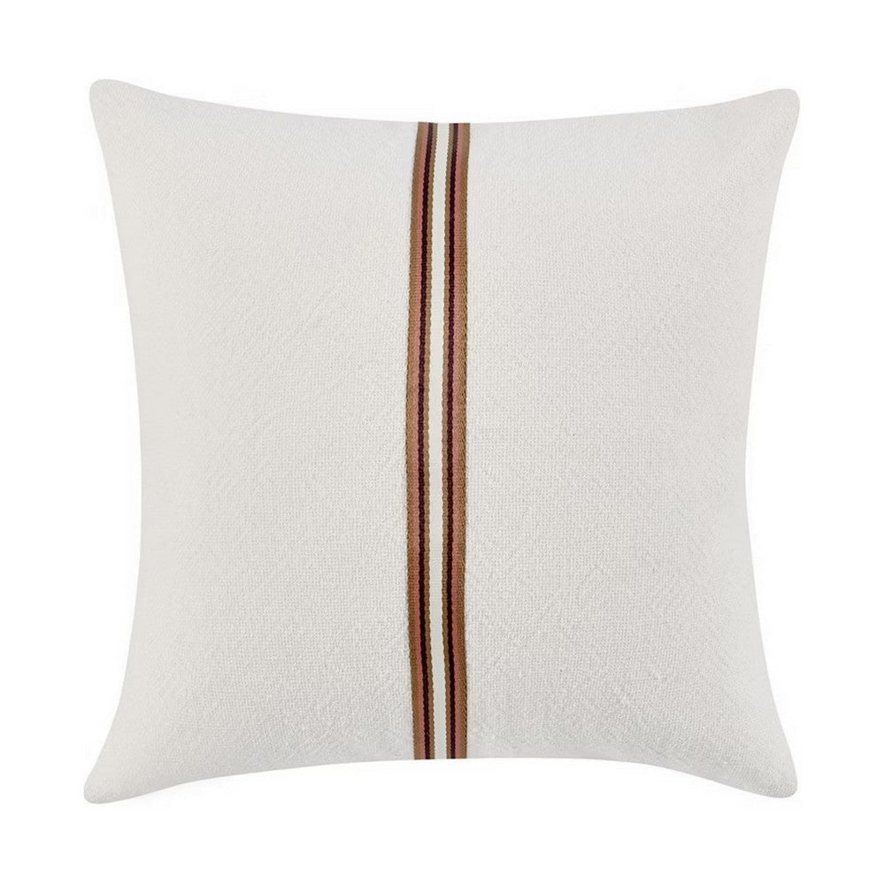 Leno Square Accent Throw Pillow, 22", Red Stripe Accent, Ivory Linen