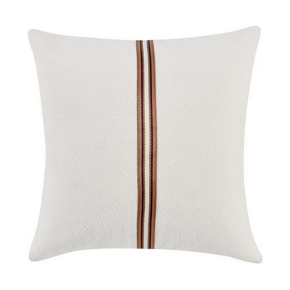 Leno Square Accent Throw Pillow 22’’ Red Stripe Accent Ivory Linen BM333062