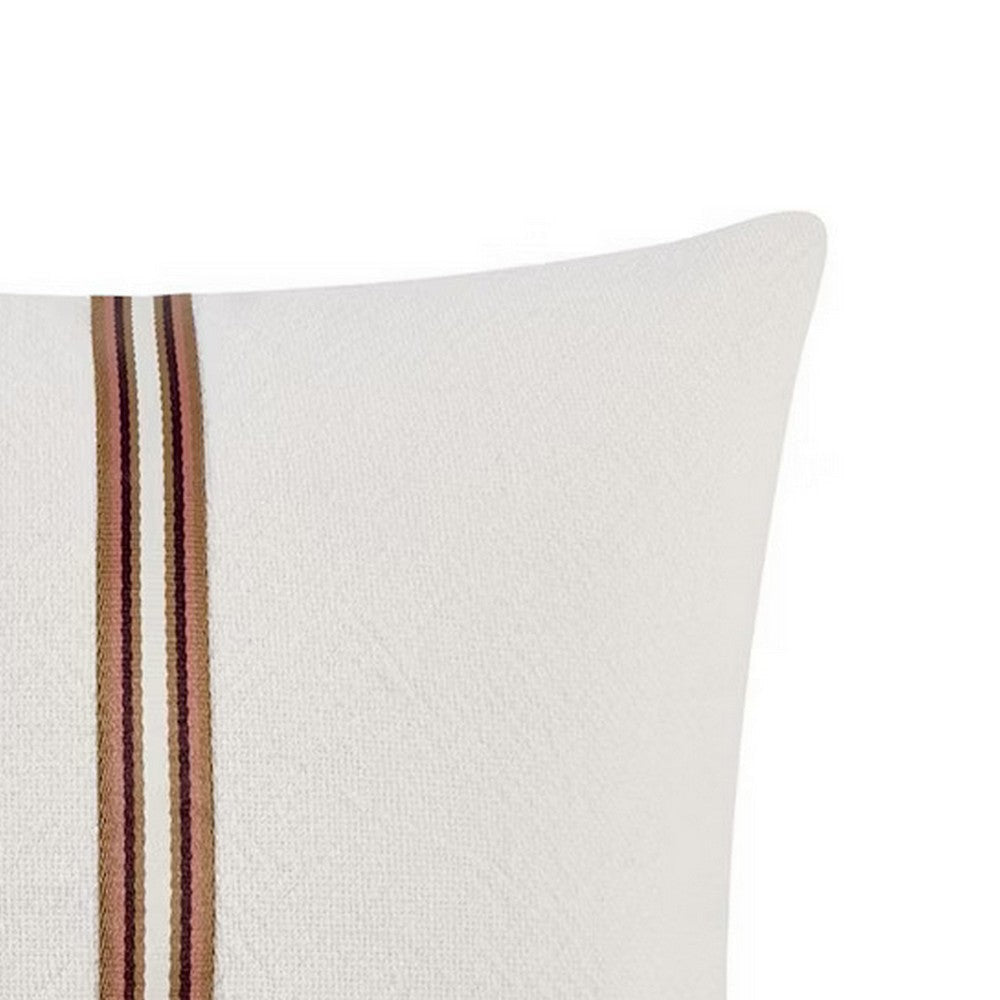 Leno Square Accent Throw Pillow 22’’ Red Stripe Accent Ivory Linen BM333062