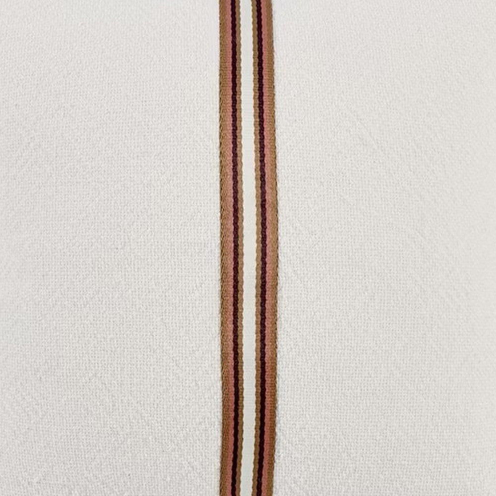 Leno Square Accent Throw Pillow 22’’ Red Stripe Accent Ivory Linen BM333062