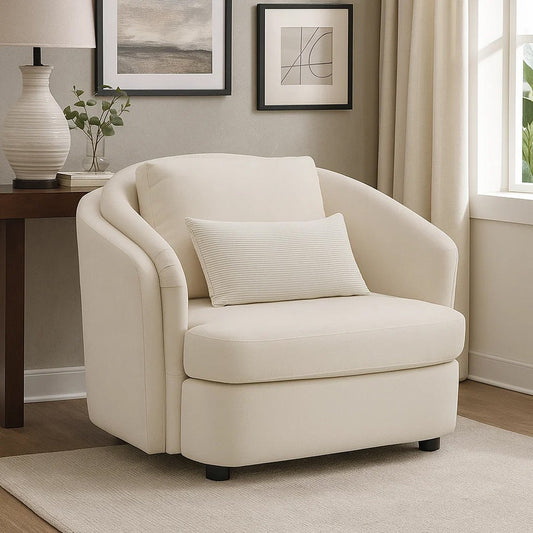 Riku Accent Armchair | 2 Lumbar Pillows | Soft Beige Linen Seating