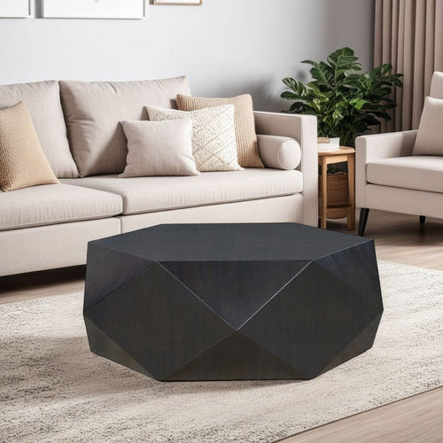 Hano Coffee Table | Black Rubberwood | 50" | Modern Geometric Body