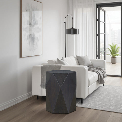 Hano Side End Table | Black Rubberwood | 22" Modern Geometric Body