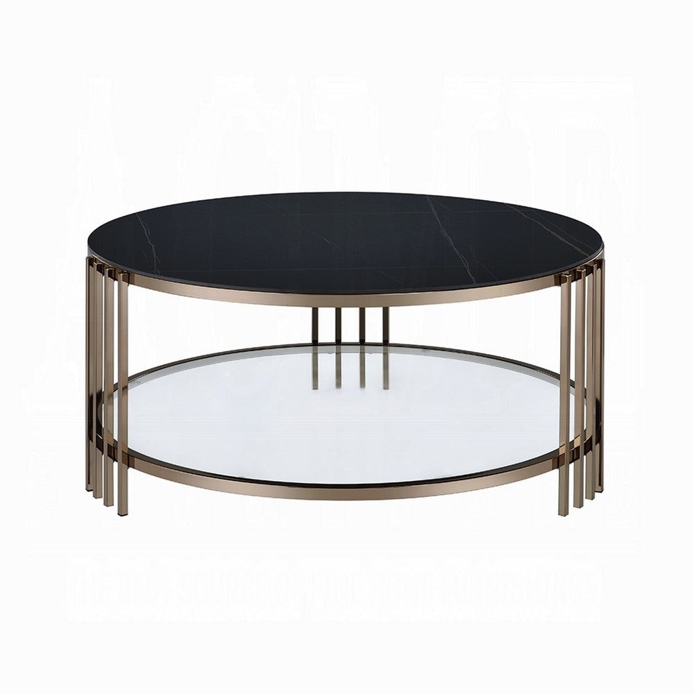 Abio Coffee Table | 35’’ | Round Sintered Stone Top | Black and Gold BM333068