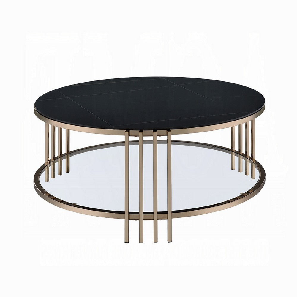 Abio Coffee Table | 35’’ | Round Sintered Stone Top | Black and Gold BM333068