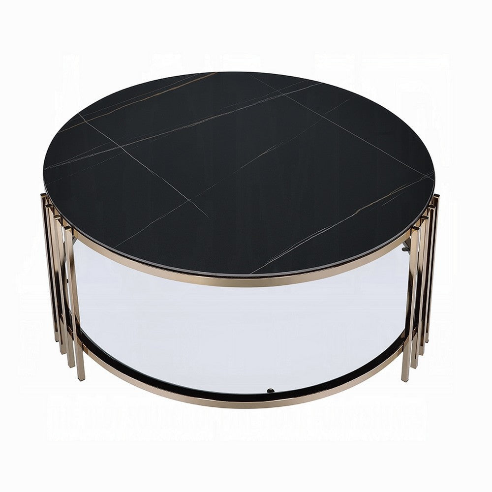 Abio Coffee Table | 35’’ | Round Sintered Stone Top | Black and Gold BM333068