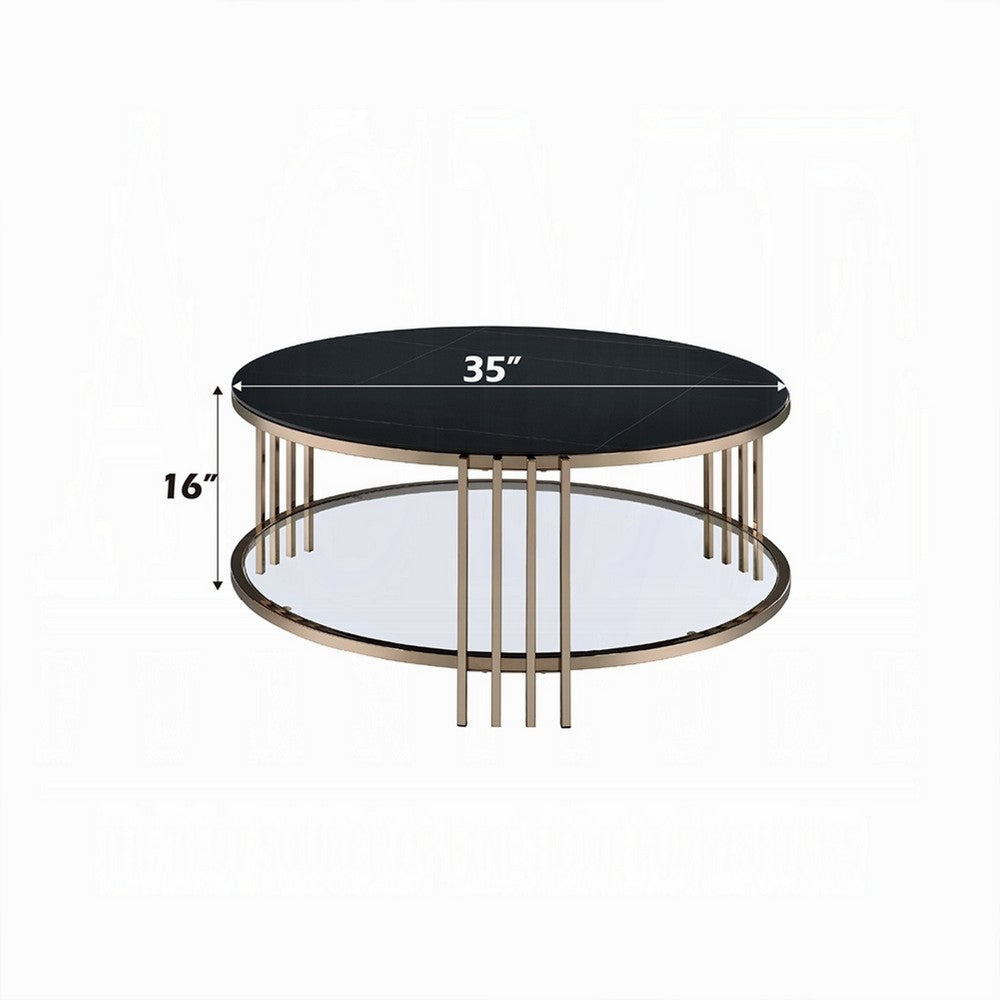 Abio Coffee Table | 35’’ | Round Sintered Stone Top | Black and Gold BM333068