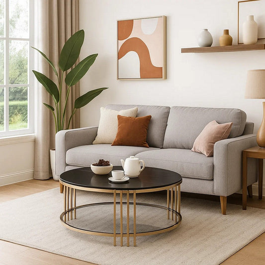 Abio Coffee Table | 35" | Round Sintered Stone Top | Black and Gold