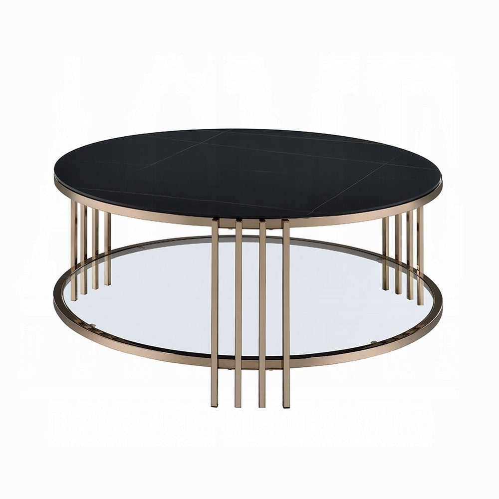 Abio Coffee Table | 35" | Round Sintered Stone Top | Black and Gold