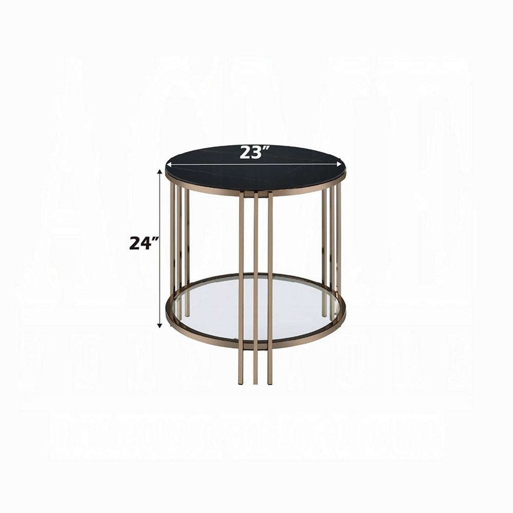 Abio Side End Table | 23’’ | Round Sintered Stone Top | Black and Gold BM333069