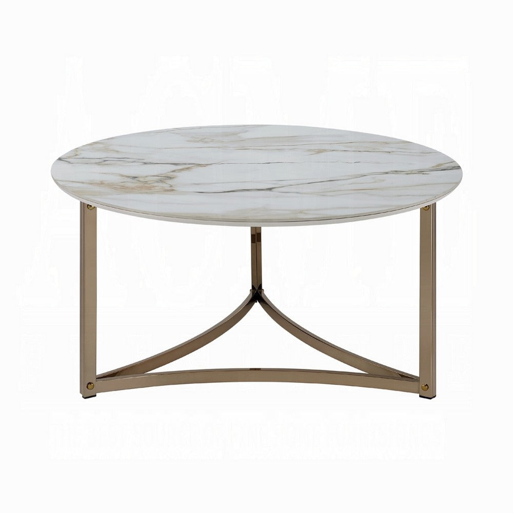 Acor Coffee Table | 35’’ | Round Sintered Stone Top | White and Gold BM333070
