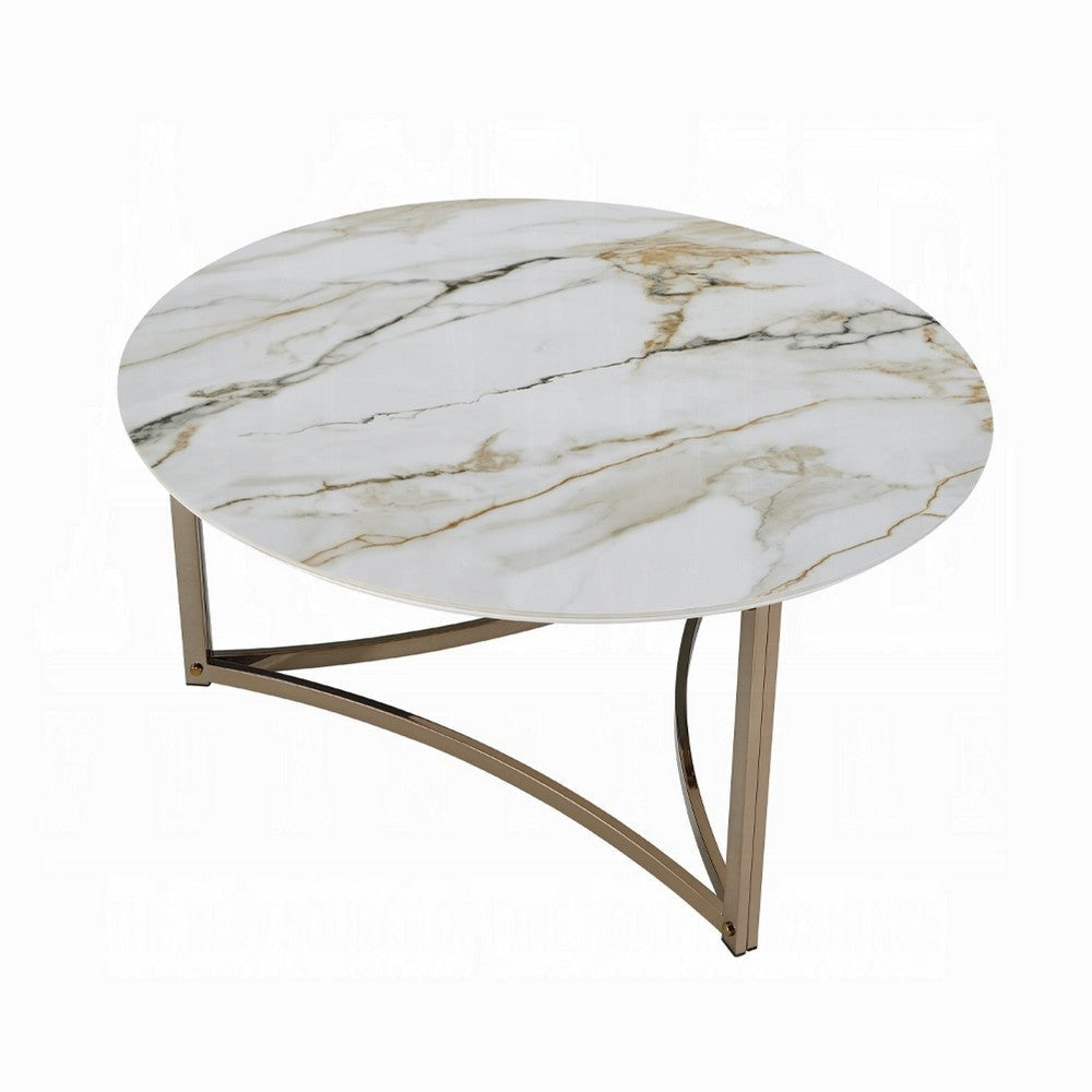 Acor Coffee Table | 35’’ | Round Sintered Stone Top | White and Gold BM333070