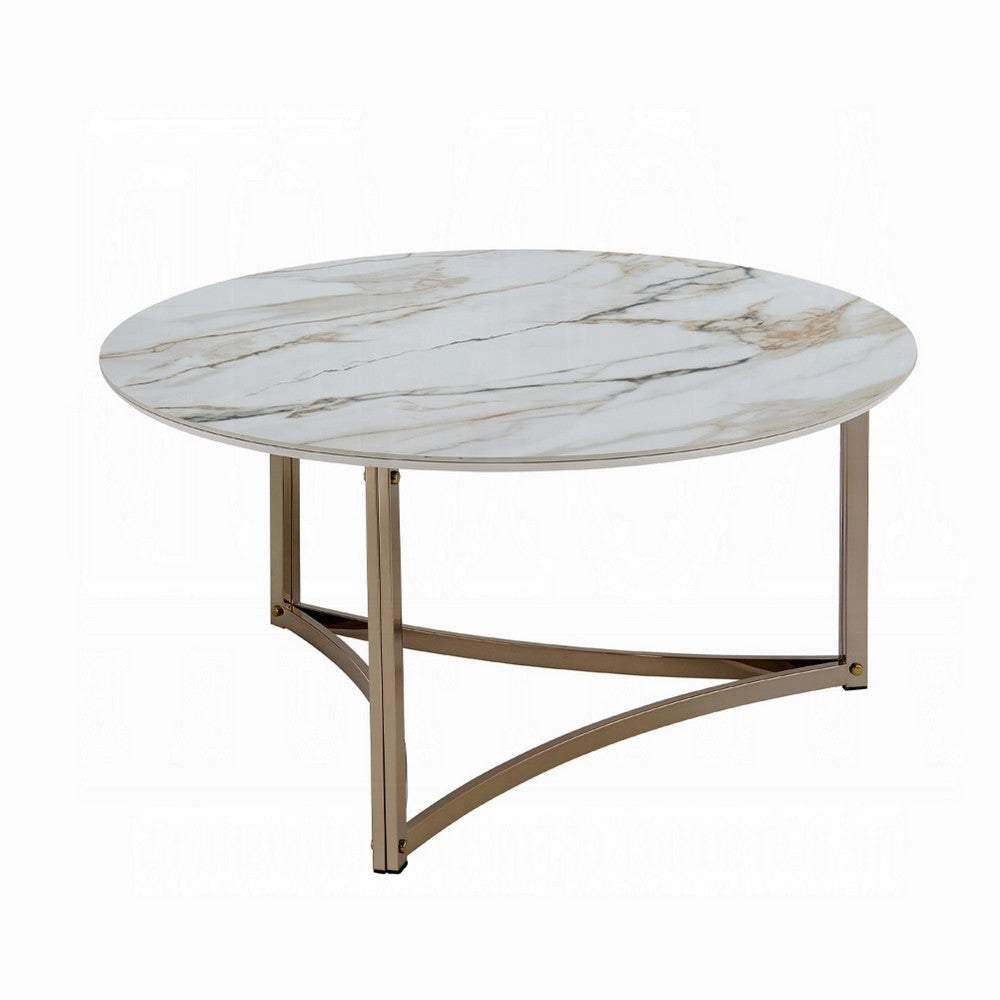 Acor Coffee Table | 35’’ | Round Sintered Stone Top | White and Gold BM333070