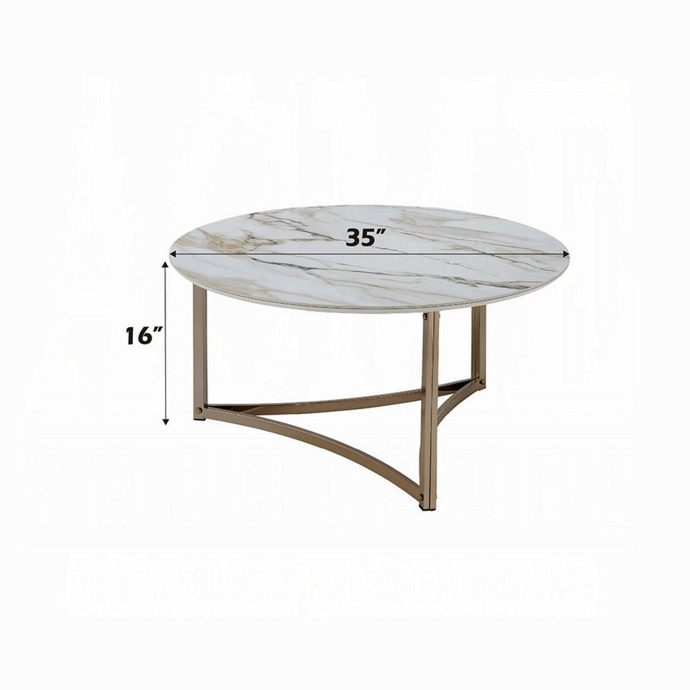 Acor Coffee Table | 35’’ | Round Sintered Stone Top | White and Gold BM333070