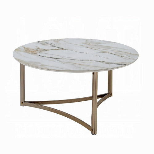 Acor Coffee Table | 35" | Round Sintered Stone Top | White and Gold