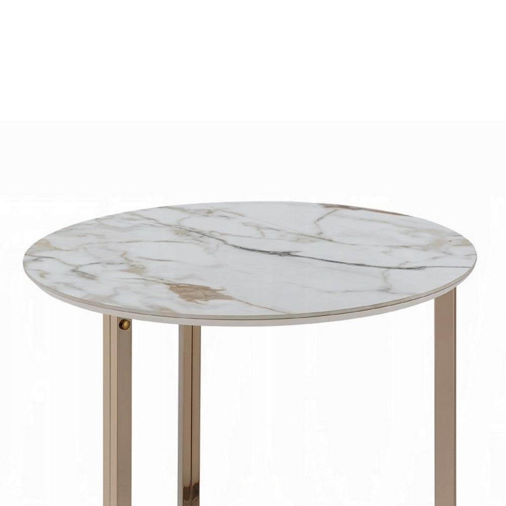 Acor Side End Table | 24’’ | Round Sintered Stone Top | White and Gold BM333071