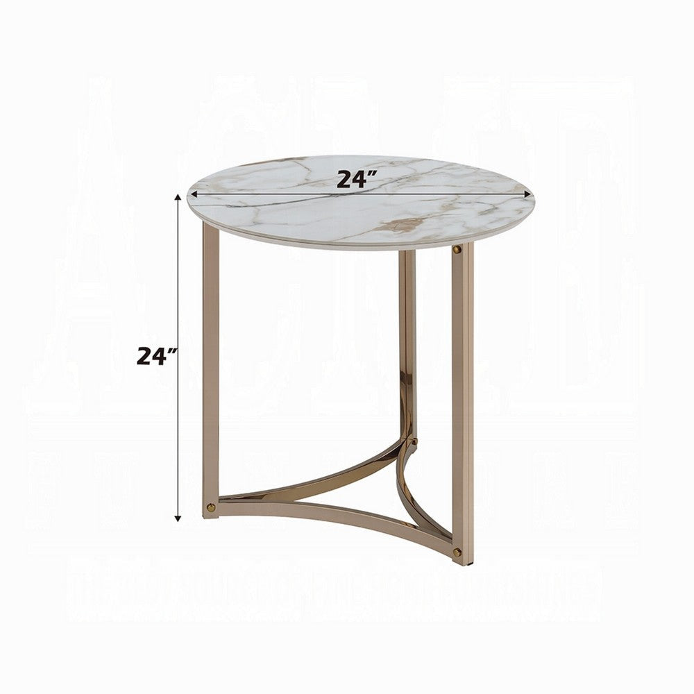 Acor Side End Table | 24’’ | Round Sintered Stone Top | White and Gold BM333071