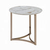 Acor Side End Table | 24" | Round Sintered Stone Top | White and Gold