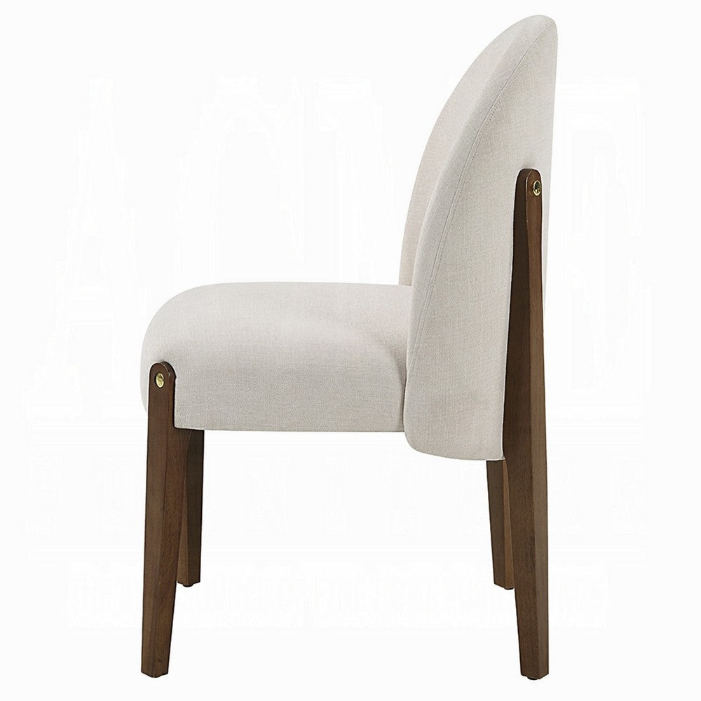 Gamo Set of 2 Side Dining Chair | Brown Rubberwood | Soft White Fabric BM333073