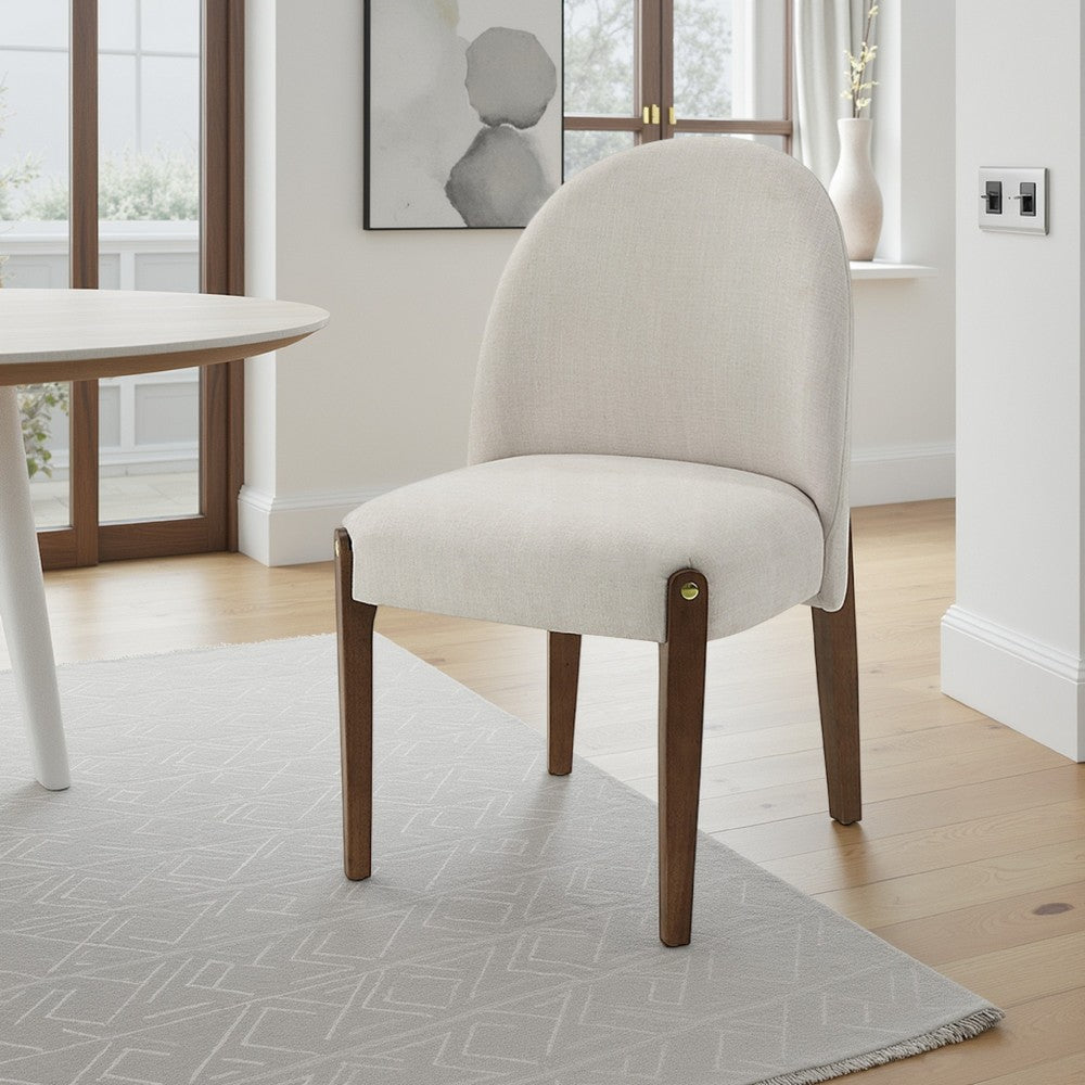 Gamo Set of 2 Side Dining Chair | Brown Rubberwood | Soft White Fabric