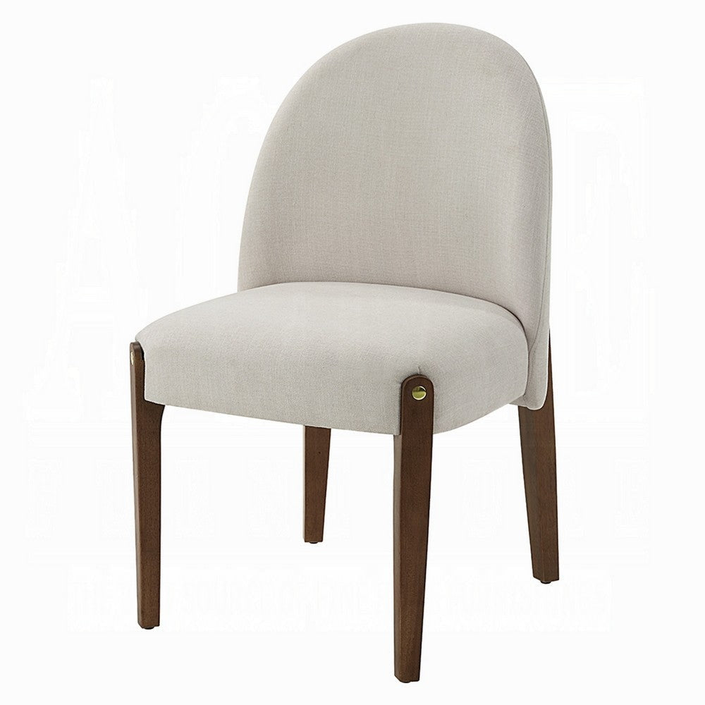 Gamo Set of 2 Side Dining Chair | Brown Rubberwood | Soft White Fabric