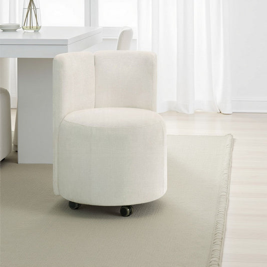 Yodo Side Accent Chair Set of 2 | Rolling Wheels | White Chenille