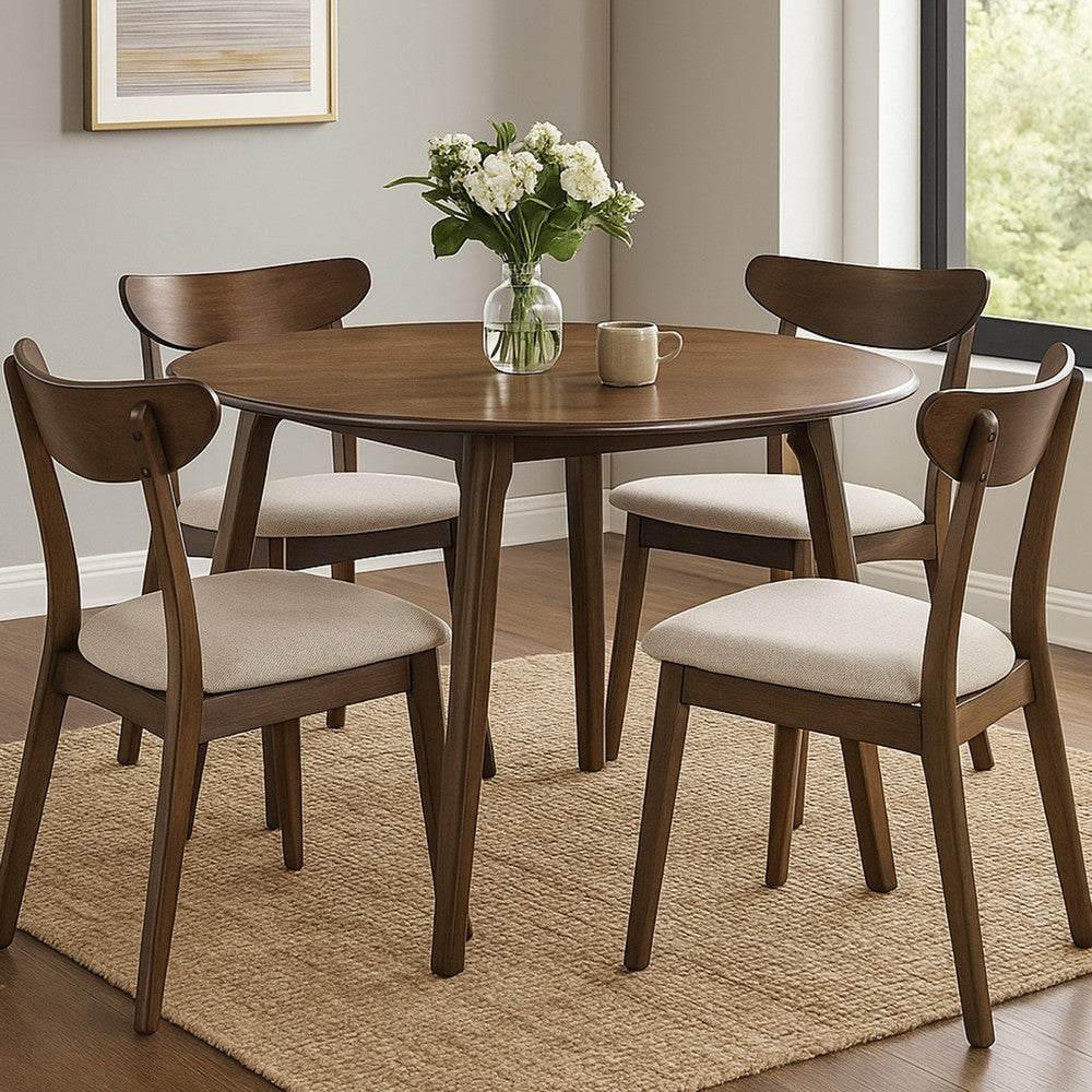 Koko Dining Table | 48" Round Top | Dark Walnut Brown Rubberwood