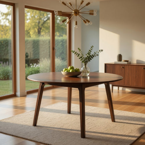 Koko Dining Table | 48" Round Top | Dark Walnut Brown Rubberwood
