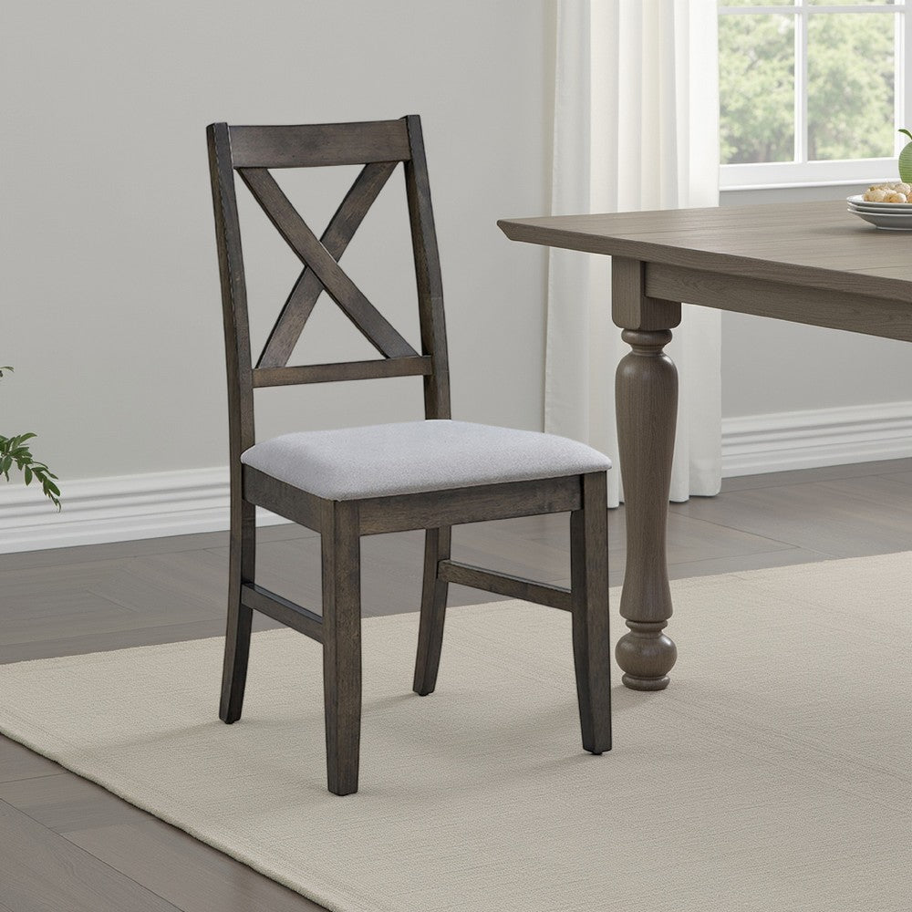 Side Dining Chair Set of 2 | X Farmhouse Back | Padded Gray and Beige