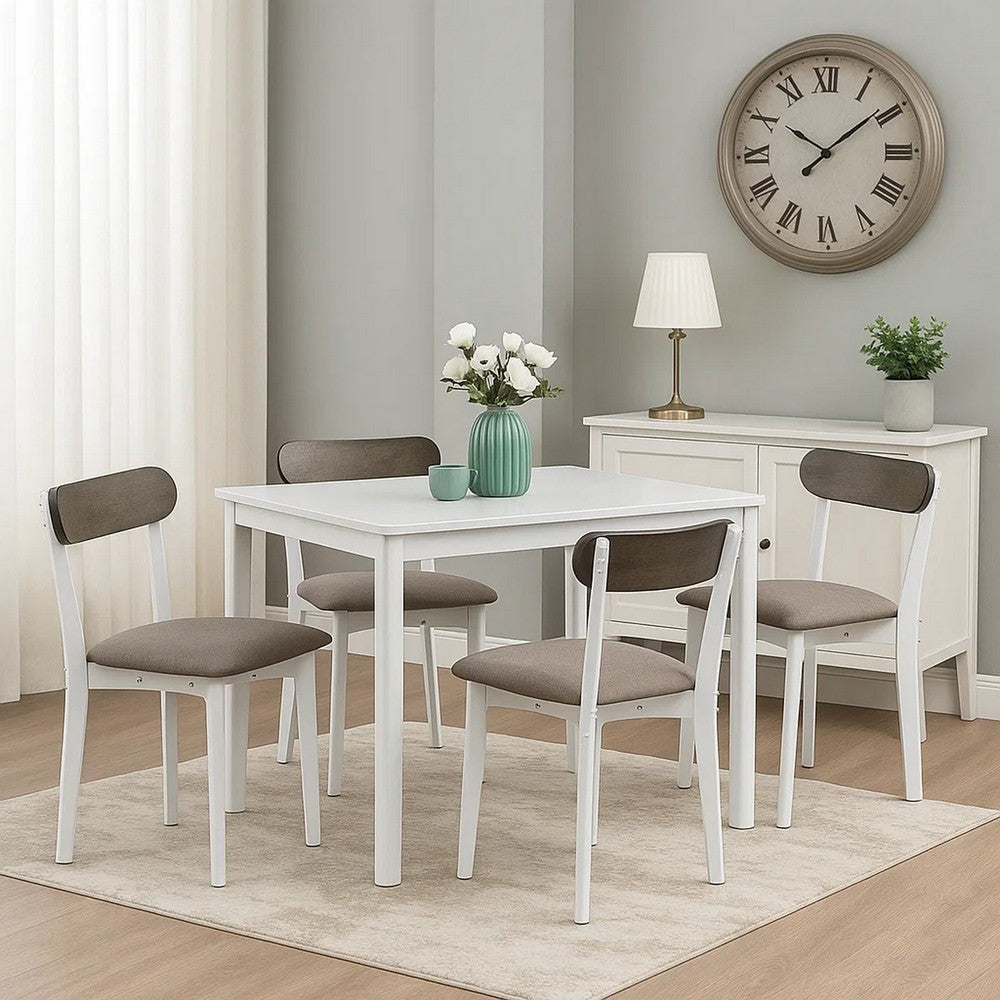 Ideli 5 Piece Dining Table Set with 4 Chairs | Brown Linen White Wood