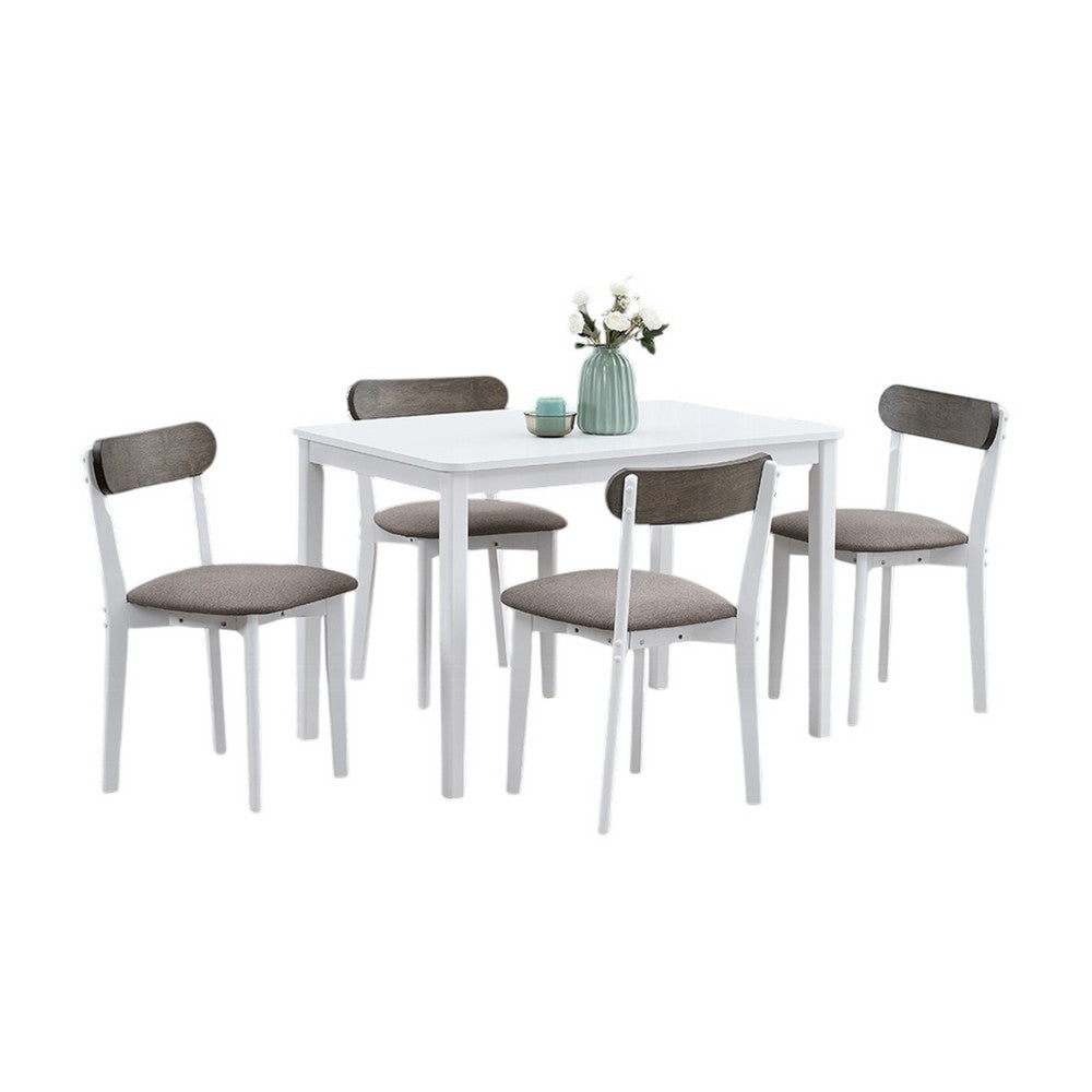 Ideli 5 Piece Dining Table Set with 4 Chairs | Brown Linen White Wood