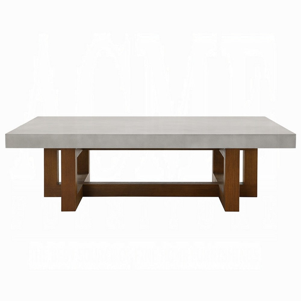 Joshua Coffee Table | Gray Faux Concrete Top | Walnut Brown Wood 47’’ BM333085