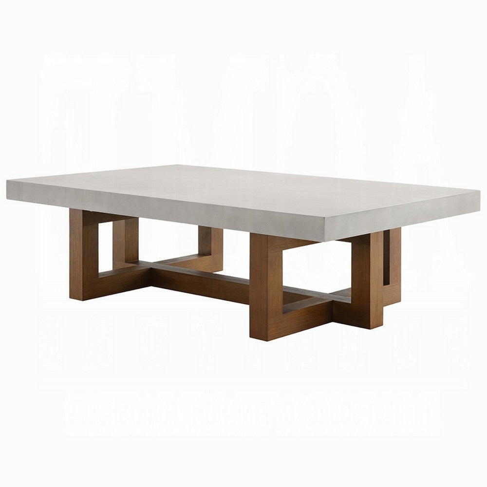 Joshua Coffee Table | Gray Faux Concrete Top | Walnut Brown Wood 47’’ BM333085