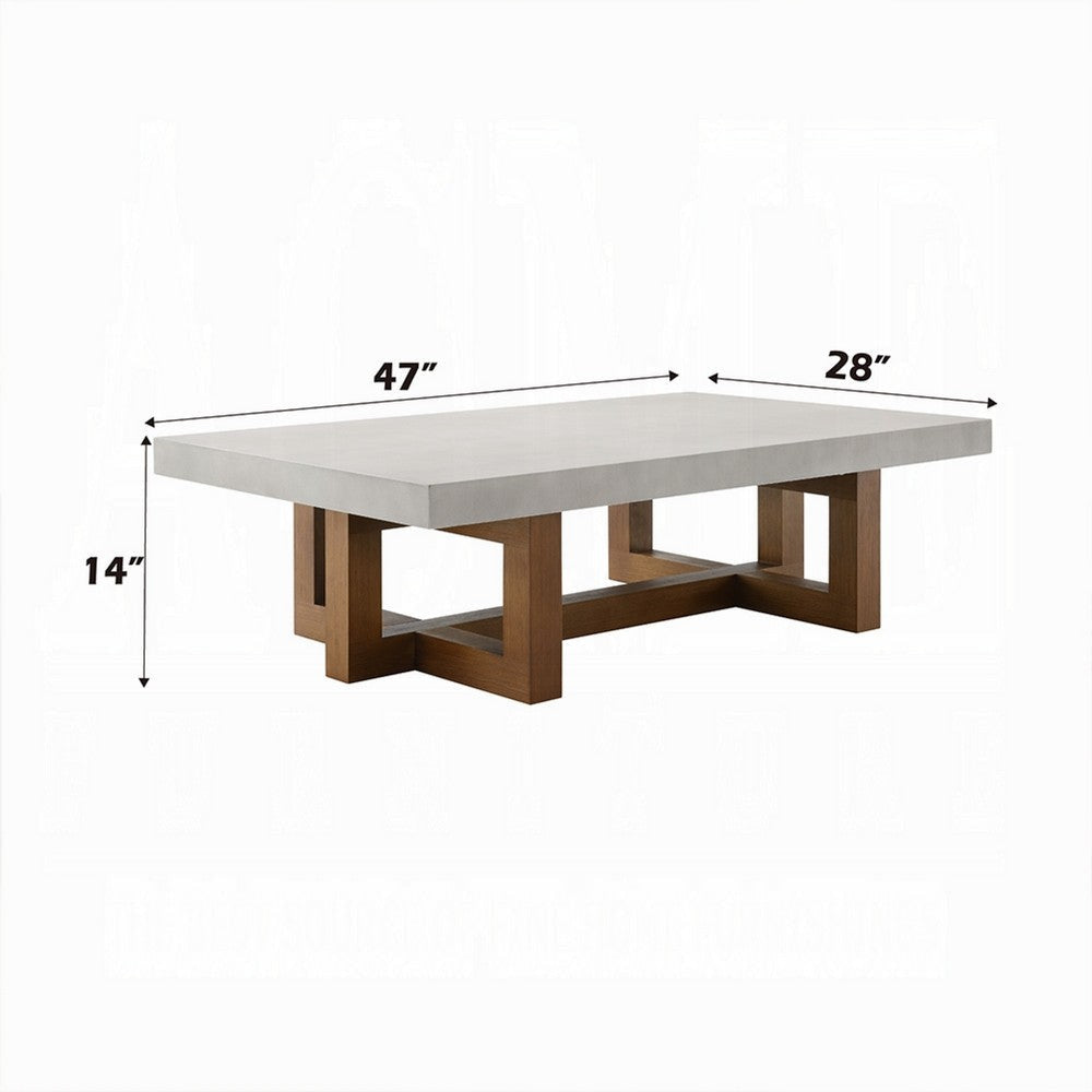 Joshua Coffee Table | Gray Faux Concrete Top | Walnut Brown Wood 47’’ BM333085