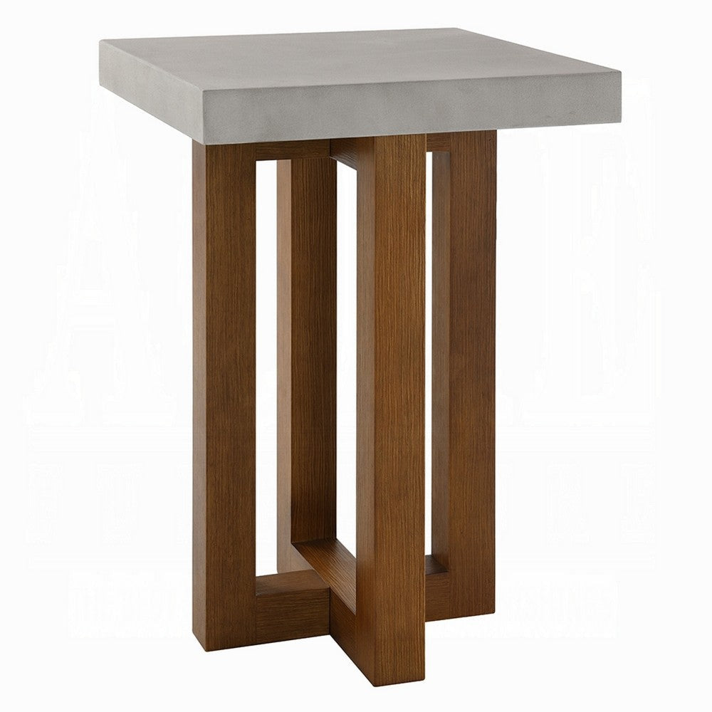 Joshua End Table | Gray Faux Concrete Top | Walnut Brown Wood | 16"