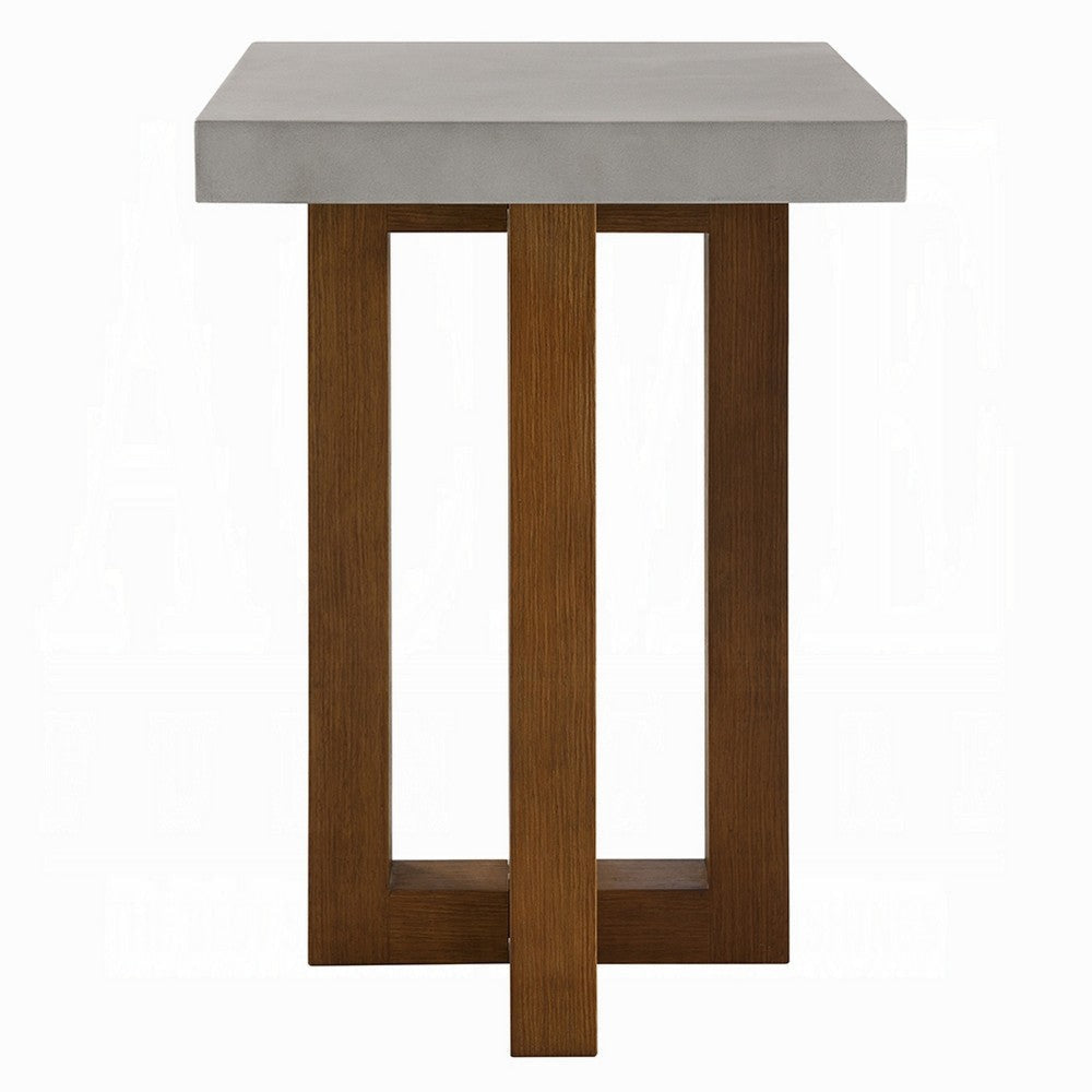 Joshua End Table | Gray Faux Concrete Top | Walnut Brown Wood | 16’’ BM333086